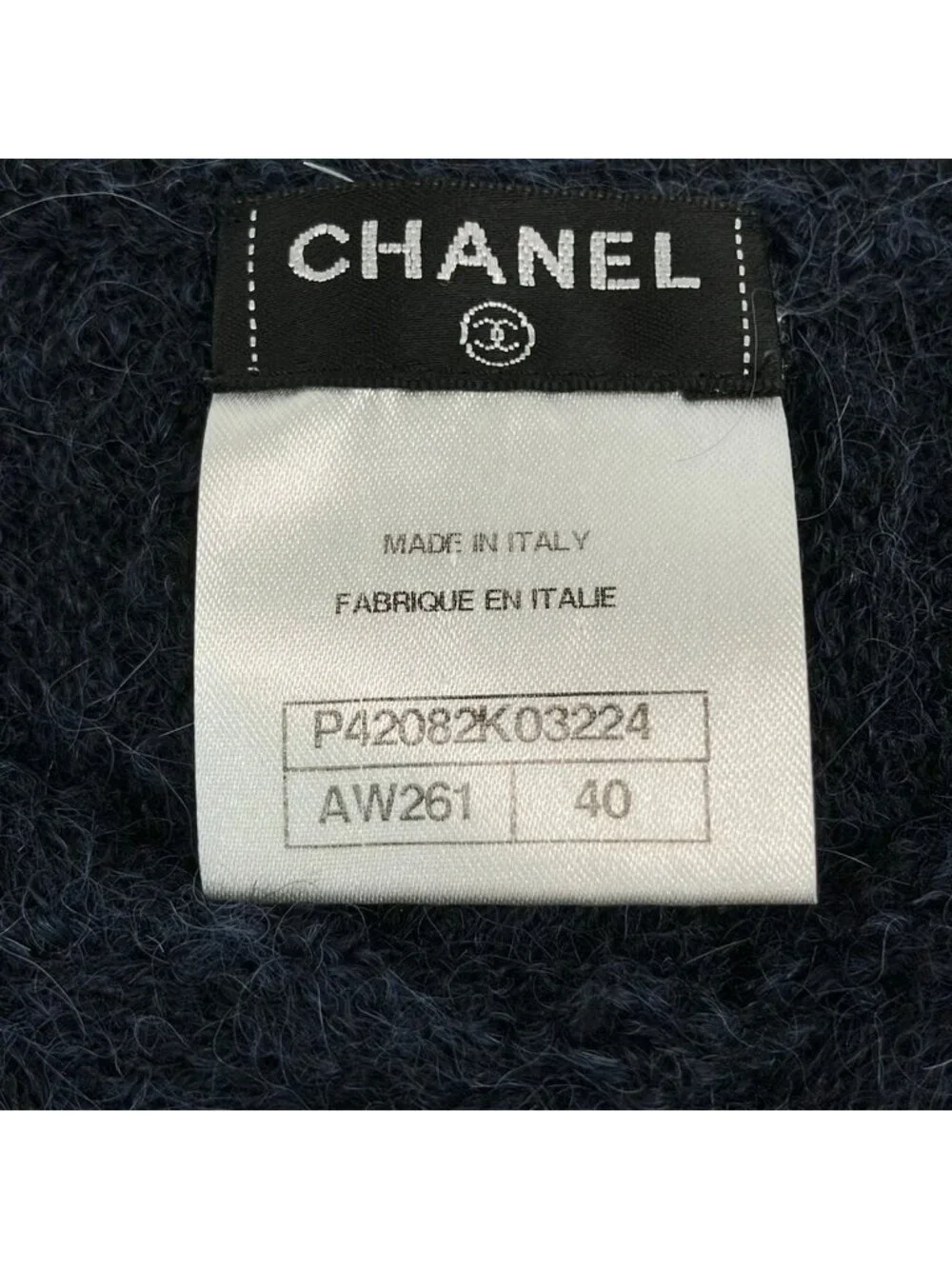 Chanel Dress M Navy Crew Neck Short Sleeve Knee-length Knit 40